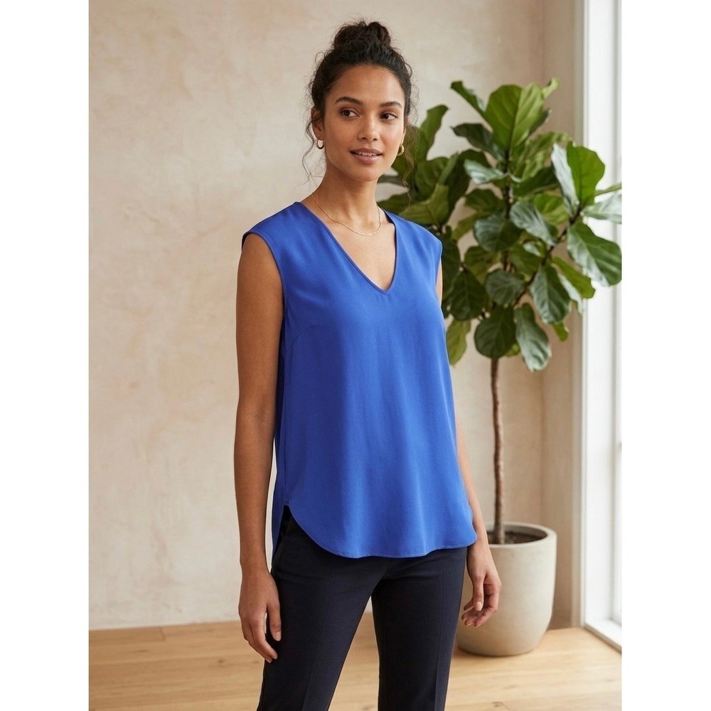 J.Crew Womens Cobalt Blue V-Neck Sleeveless Crepe Blouse Top Size 8 RN77388